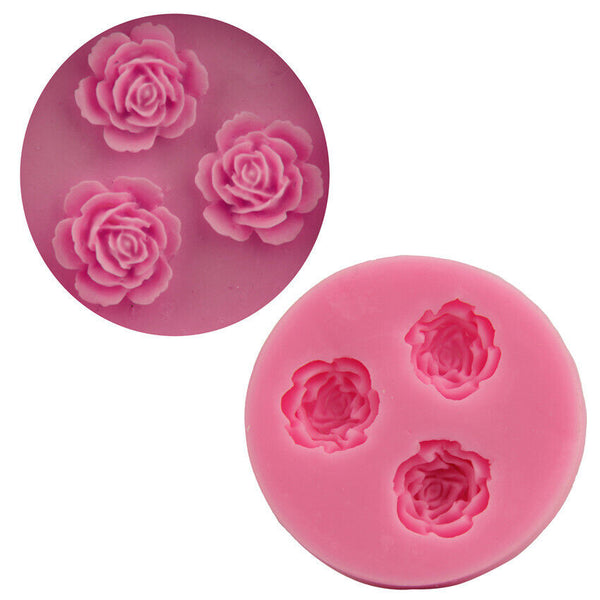 3 Holes Rose Flower Silicone Mould Clay Fondant Sugarcraft Mold Cake Decorating