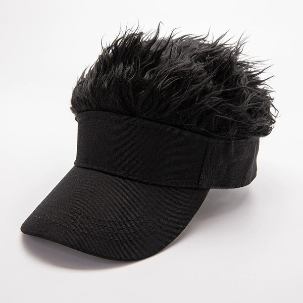 Funny Men Fake Hair Baseball Cap Outdoor Adjustable Sun Visor Whimsy Toupee Hat
