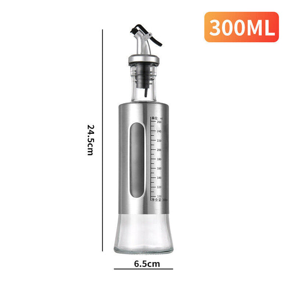 Glass Oil Dispenser Spout Olive Vinegar Pourer Stainless Steel Kitchen Bottle