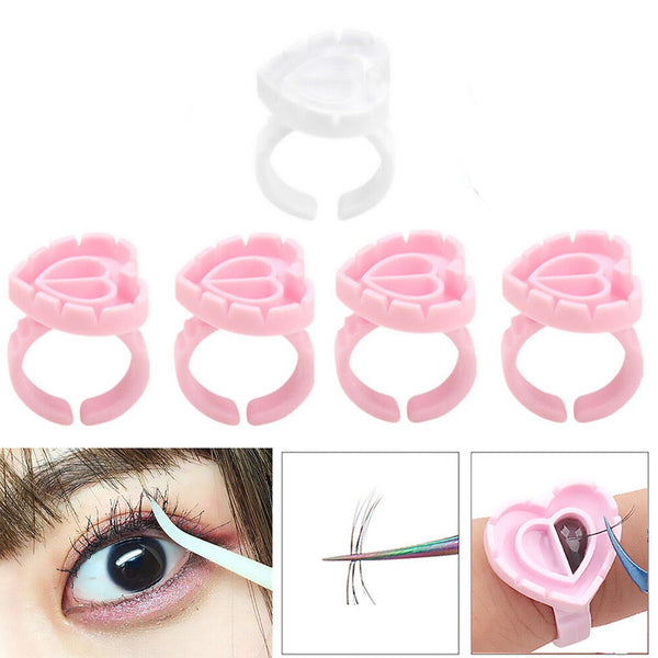 100PCS Heart Eyelash Extension Glue Ring Holder Eyelash Disposable Glue Cup New