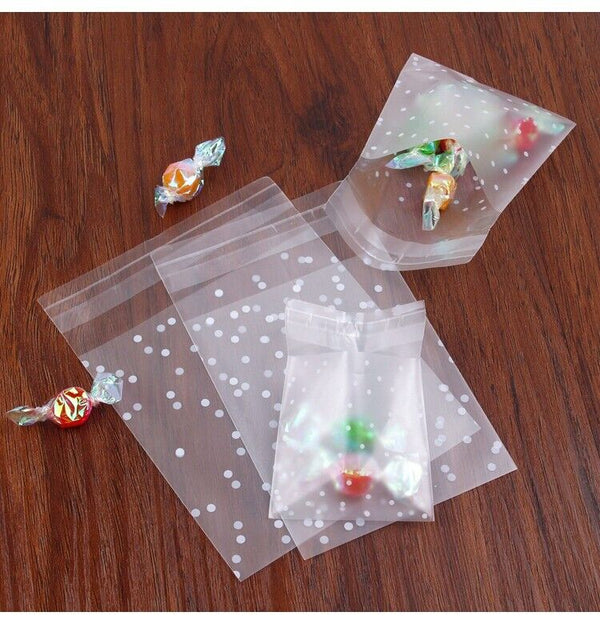 100PCS Clear Dots Self Adhesive Cookie Gift DIY Bag Plastic Candy Wrapping Bags