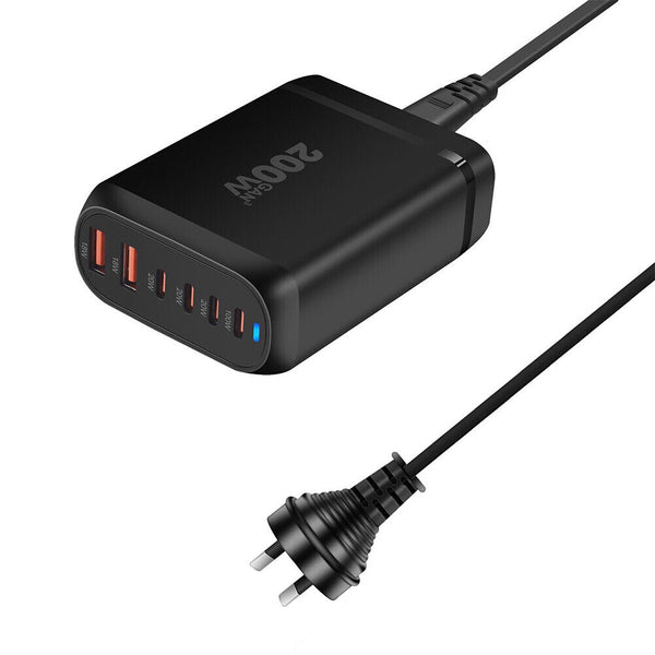 USB C Charger 200W – 6-Port GaN Fast Wall Charger