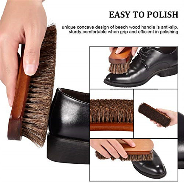 4PCS Horsehair Shoe Brush Wood Handle Leather Boots Daubers Applicators Cleaning