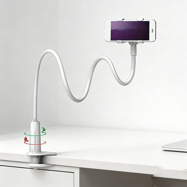 Gooseneck Phone Holder Bed Mount | Flexible 360° Rotating Clip Stand for Desk & Sofa