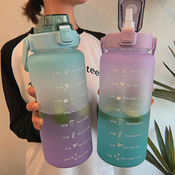 2L Sports Water Bottle Large Capacity Straw Time Motivational Cup Fitness Jugs