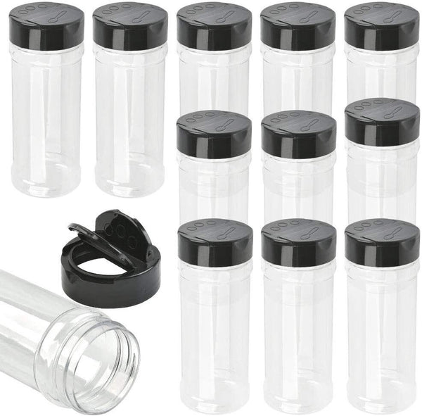 24X Plastic Spice Bottles Jars with Labels 100ML Bottle Shaker Lid Empty Bottles