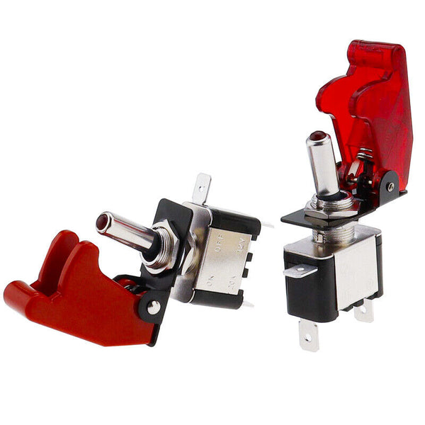On/Off Toggle Switch RED LED Light w/ Missile Cover Heavy Duty SPST 12V/20A