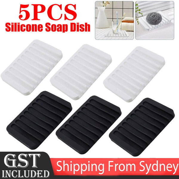 5pcs Silicone Soap Dish Storage Holder Soapbox Plate Tray Drain Box Tool Bathroom