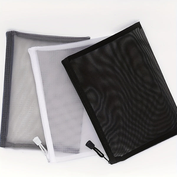 12PCS Clear Mesh Pencil Case Transparent Zipper Stationery Storage Pouch Set