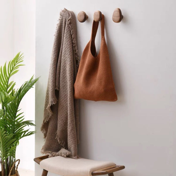 4pcs Walnut Wooden Wall Hooks | Modern Coat Hat Rack Hooks for Home Decor