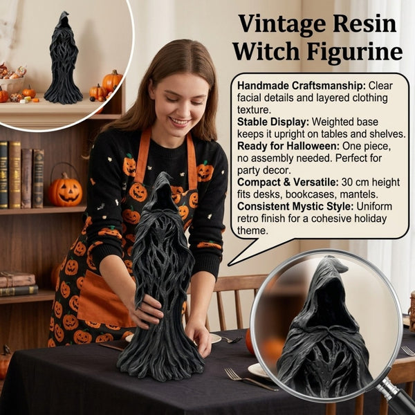Cracker Barrel Witch Statue Gothic Halloween Resin Figurine Retro Magician Decor
