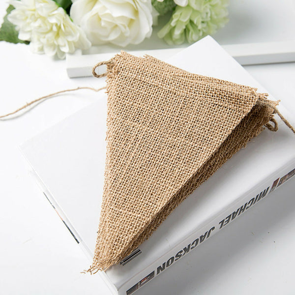 2pcs Rustic Hessian Bunting Banner | Jute Triangle Flags for Wedding Party Garden Decor