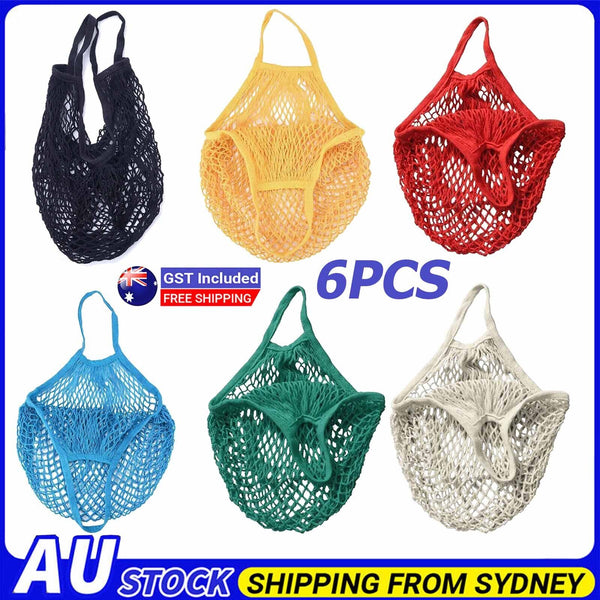 6PCS Mesh Net Turtle Bag String Shopping Bag Reusable Fruit Storage Handbag Tote