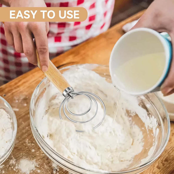 4pcs Stainless Steel Danish Dough Whisk | Wooden Handle Bread & Sourdough Mixer