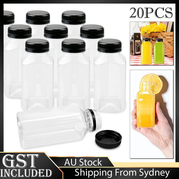 20X 250ml Square Juice Bottle Clear Plastic Refillable Empty Water Drink Bottles