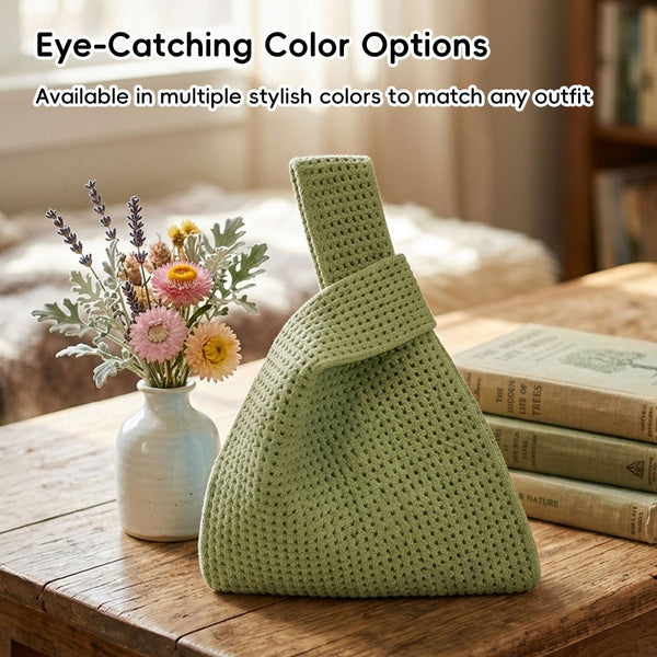 Hollow Knit Handbag Set 5 Pack Green Knot Closure Soft Hollow Knit Daily Carry