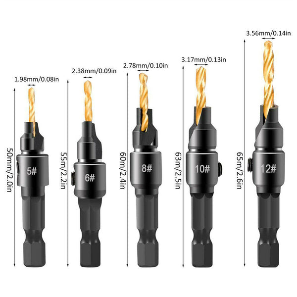 4/5PCS Screw Countersink Bit Set Pilot Holre Drill Metal Plastic Wood Hex Shank