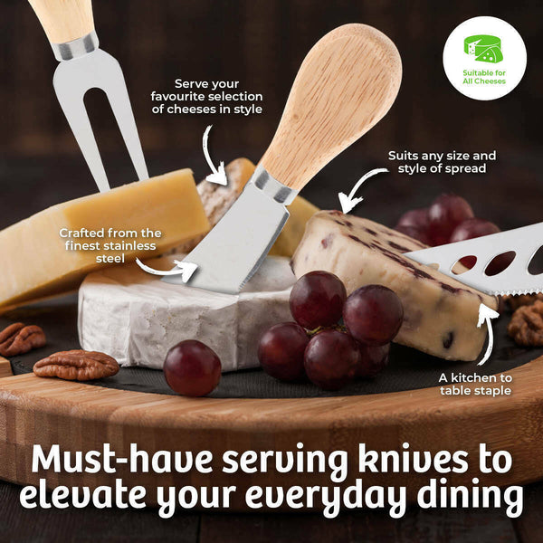 4pcs Cheese Knife Set Wooden Handle Slicer Fork Scoop Cutter Cheese Platter Tool
