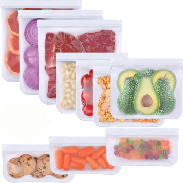 15PCS Reusable Food Storage Bags Silicone Zip Lock Freezer Bags 3 Sizes