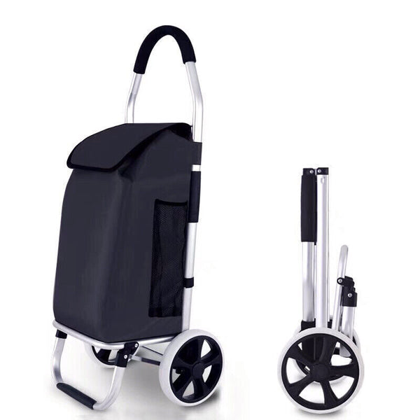 Foldable Aluminum Grocery Shopping Cart with Wheels Portable Basket Luggage Bag