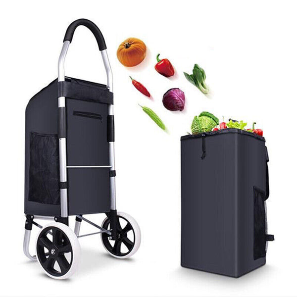 Foldable Aluminum Grocery Shopping Cart with Wheels Portable Basket Luggage Bag