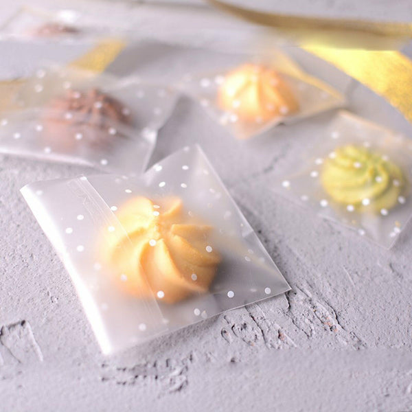 100PCS Clear Dots Self Adhesive Cookie Gift DIY Bag Plastic Candy Wrapping Bags