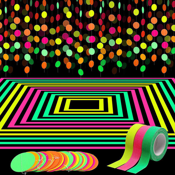 80s Neon Garlands Circle Glow in The Ultraviolet Light Supplies Party Decoration
