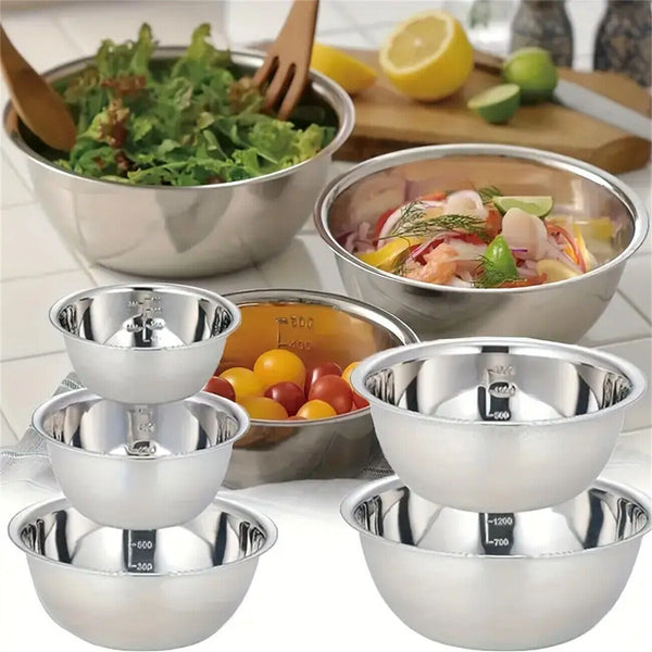 5PCS Stainless Steel Bowl Polished Round Mixing Bowl Salad Baking Basin Silvery