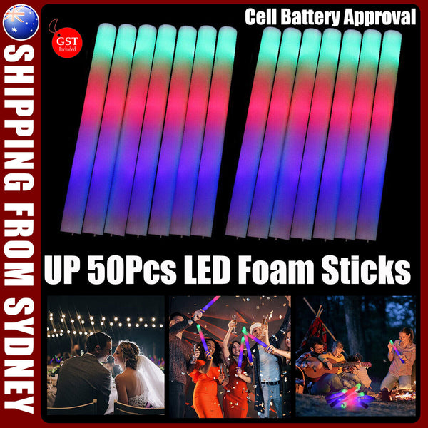 LED Foam Sticks RGB Thunder Wand Glow Sticks Flashing Light Rave Party