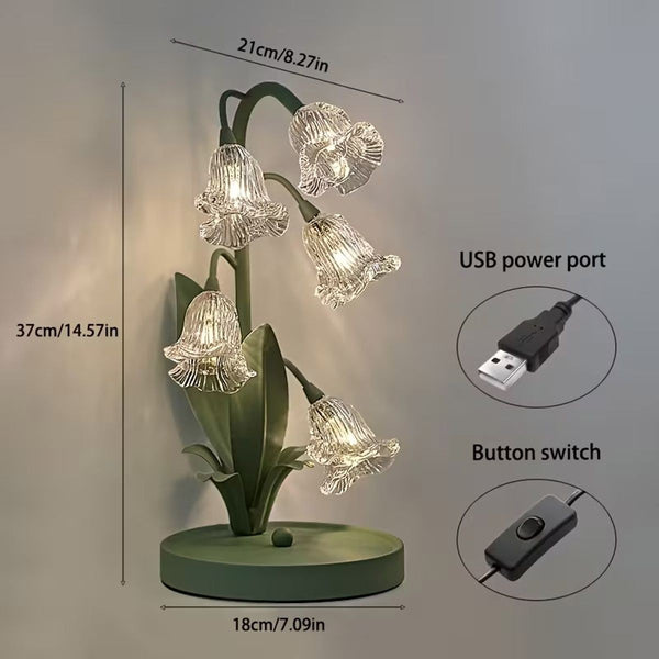 Lily Flower Table Lamp USB Powered Warm White LED Decorative Glass Desk Bedside Light