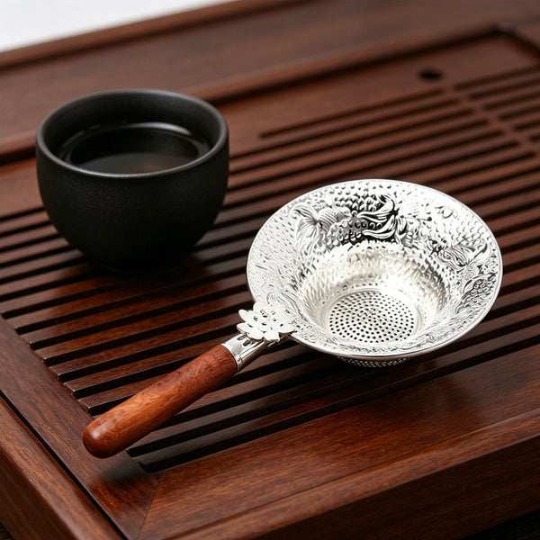 Silver-Plated Tea Strainer Wooden Handle Fine Mesh Loose Leaf Tea Filter