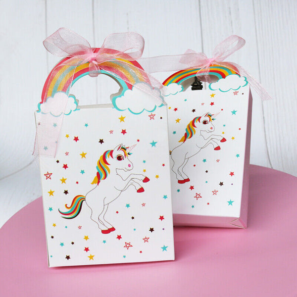 10/50 Paper Unicorn Bag Treat Gift Loot Bag Candy Box Kids Birthday Party Favour