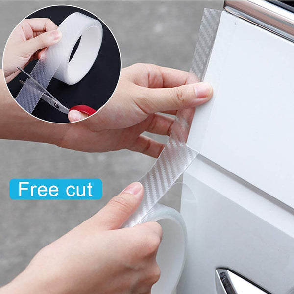 2X Car Door Sill Protector Edge Sticker Carbon Fiber Rubber Bumper Guard Strip