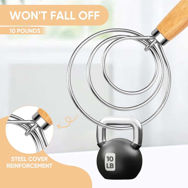 4pcs Stainless Steel Danish Dough Whisk | Wooden Handle Bread & Sourdough Mixer