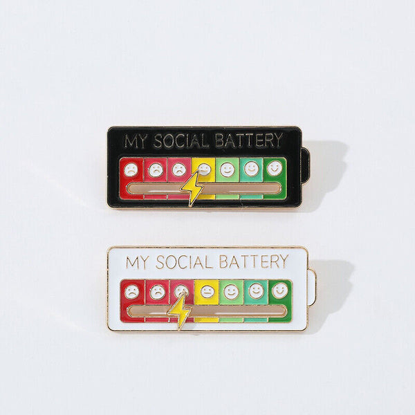 Metal My Social Battery Mood Brooch Pin Funny Interactive Enamel Badge Pins Gift