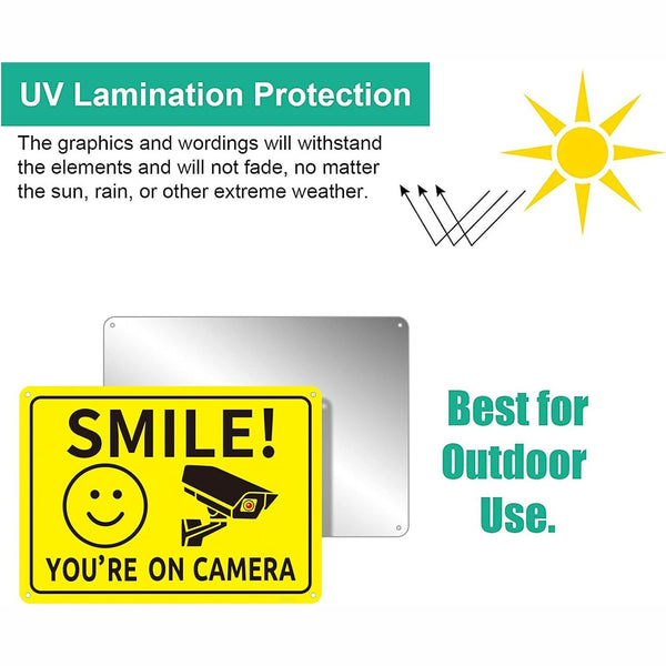 4pcs “Smile You’re on Camera” Metal Sign | Security Warning CCTV Wall Signs