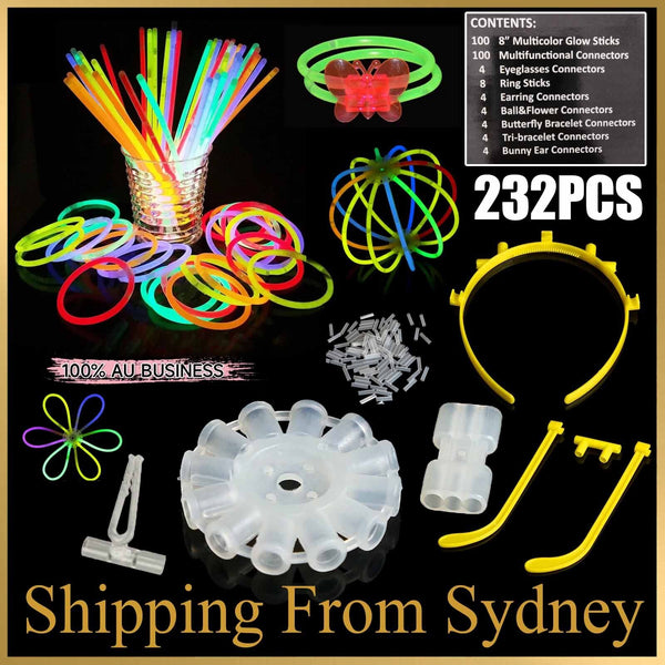 232X Mix Colour Glow Sticks Bracelets Glowsticks Set Bundle Glow In The DarK AUS