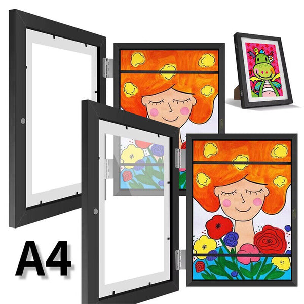 1PC Kids Art Frames Children Art Project Wooden Artwork Display Hold 50 Picture