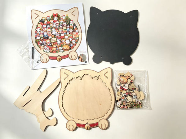 Christmas Cat Wooden Jigsaw Puzzle 135Pcs Morandi Coloured Kids Brain Teaser