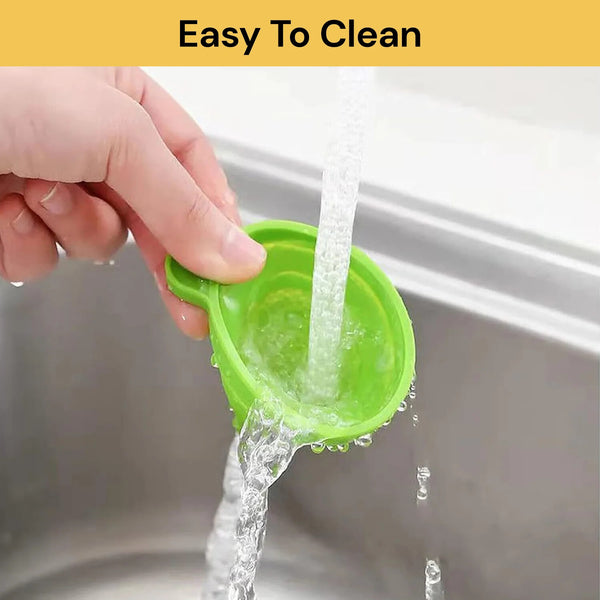 Silicone Collapsible Funnel Set | Mini Foldable Funnel + Cleaning Brush + 7 Labels