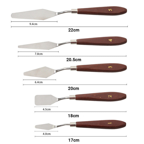 5Pcs Paint Spatula Set Stainless Steel Artist Palette Knife Oil Painting Scraper