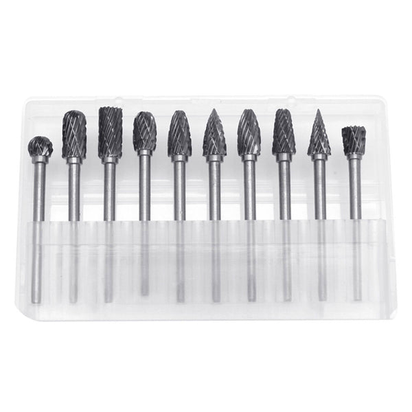 10pcs 6mm Head Tungsten Steel Carbide Rotary Burr Bur Die Grinder Bit + Case Set