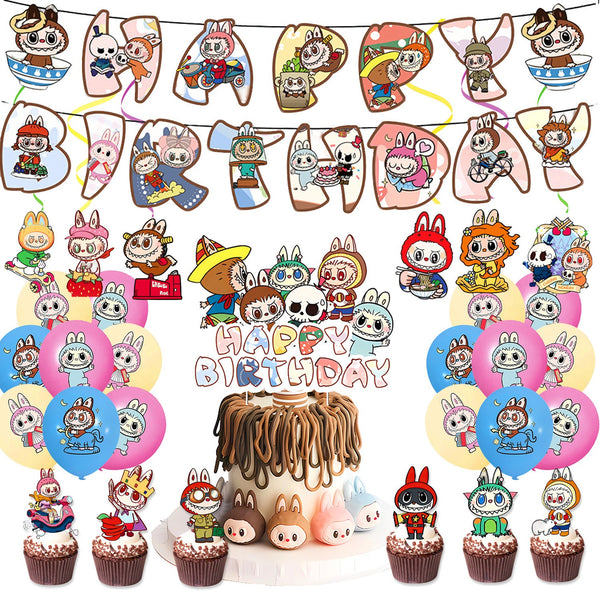 Tableware Banner Foil Helium Balloon Party Decoration Labubu Birthday Supplies