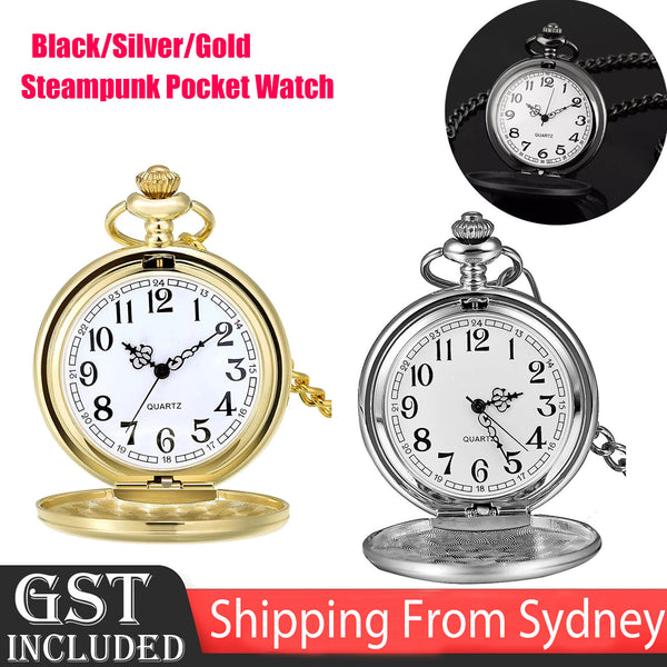 Vintage Steel Quartz Pocket Watch Classic Pocket Watch with Short Chain