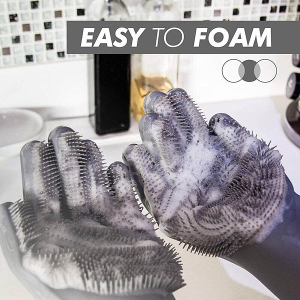 Magic Silicone Rubber Dish Washing Gloves Kitchen Scrubber Cleaning Sponge Tool