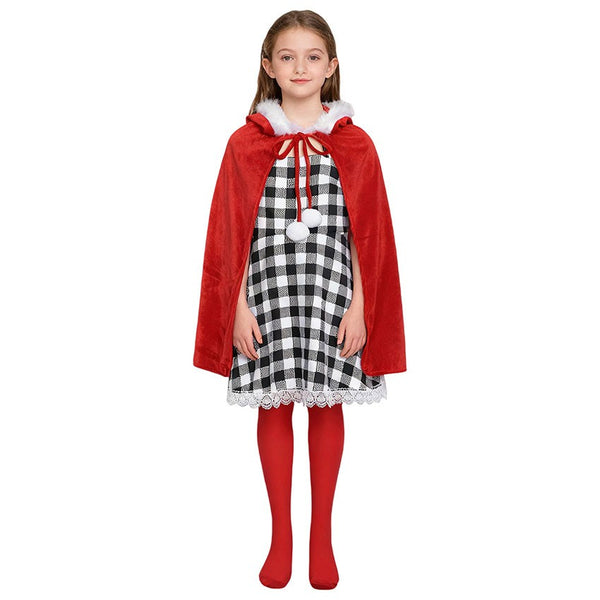 Girl wearing Cindy Lou Who Grinch Christmas costume with swirl wig