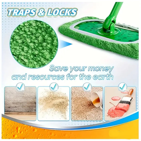 6 Pack Reusable Mop Replacement Pads – Absorbent Green Floor Cleaning Cloth Pads