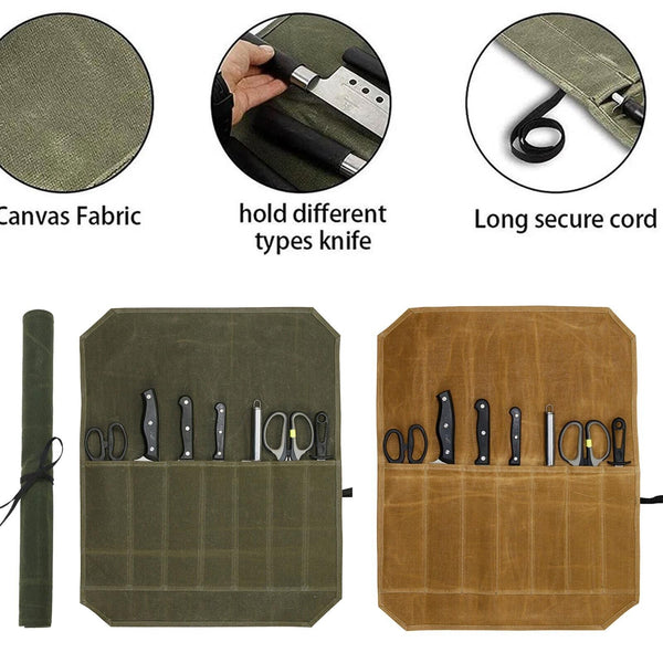 7 Slot Japanese Chef Knife Roll Bag Waxed Canvas Knife Carry Bag Storage Case AU