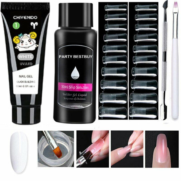 Poly UV Gel Nail Builder Extension Kit, Polygel Tube Nail Art File Color Tube