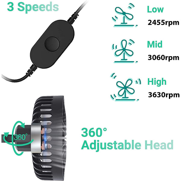 12V Car Fan Portable USB Vehicle Truck 360° Rotatable Auto Cooling Cooler Fan